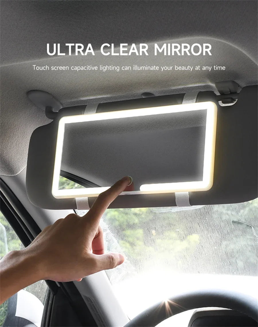 HD Mirror Car LEDMakeup Mirror Three Gear Adjustment Sun Visor Plate Interior RearMirror Dimmable Touchscreen Auto Vanity Mirror