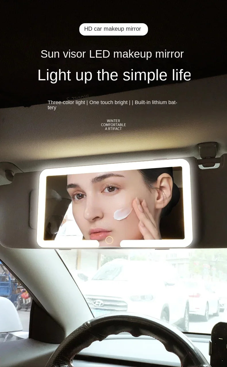 HD Mirror Car LEDMakeup Mirror Three Gear Adjustment Sun Visor Plate Interior RearMirror Dimmable Touchscreen Auto Vanity Mirror